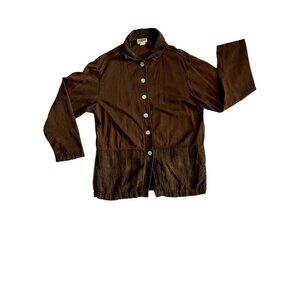 VINTAGE SMALL SUGAR 100% COTTON AND LINEN ABELONE BROWN BUTTON UP BLOUSE